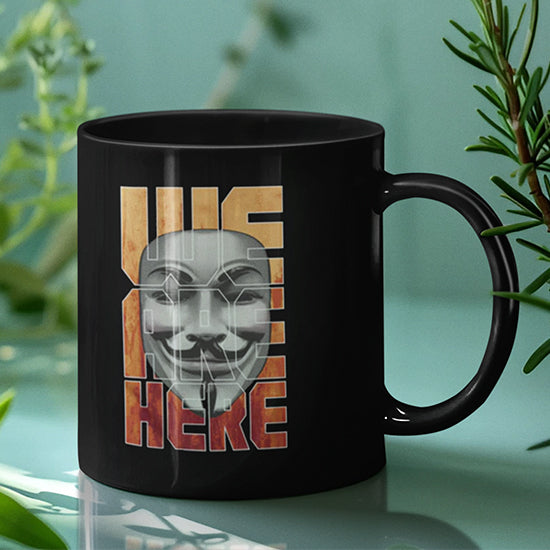 We Are Here V1 Black Glossy Mug