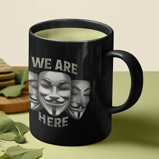 We Are Here V2 Black Glossy Mug