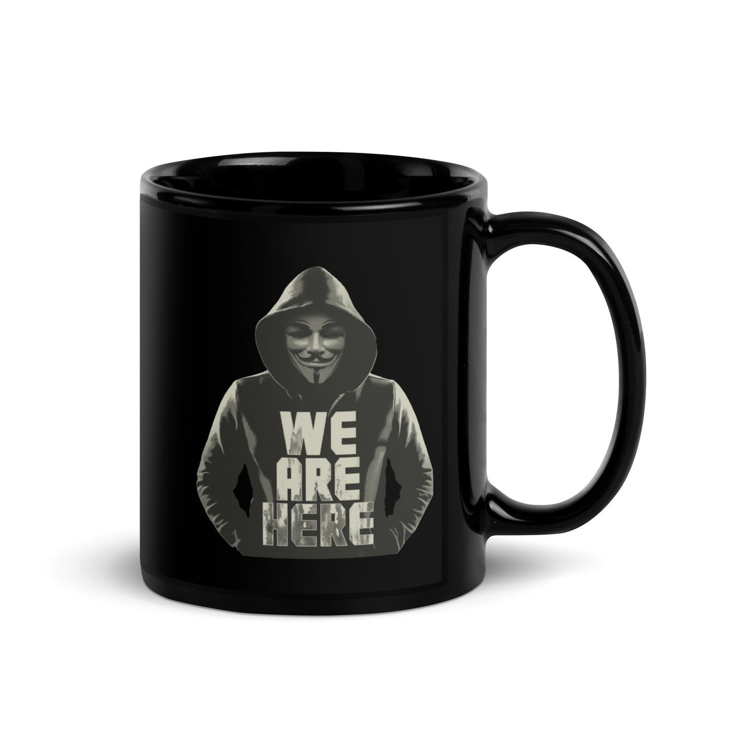 Here We Are V3 Black Glossy Mug