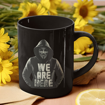 Here We Are V3 Black Glossy Mug