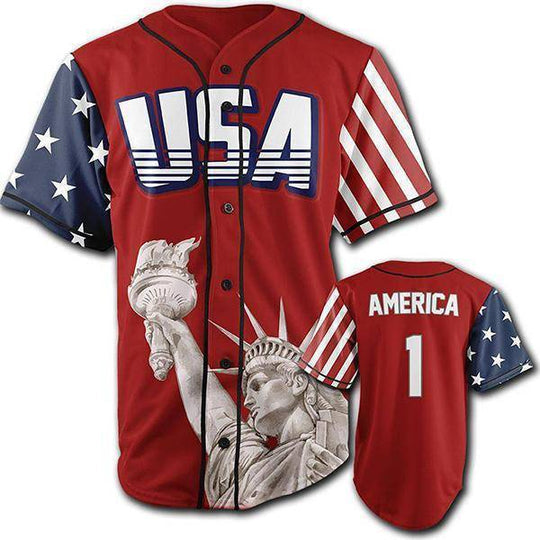 RED AMERICA #1 BASEBALL JERSEY - Patriot Wear