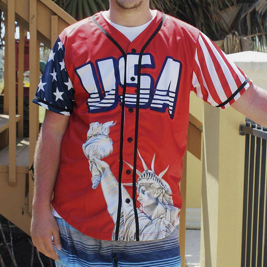 RED AMERICA #1 BASEBALL JERSEY - Patriot Wear